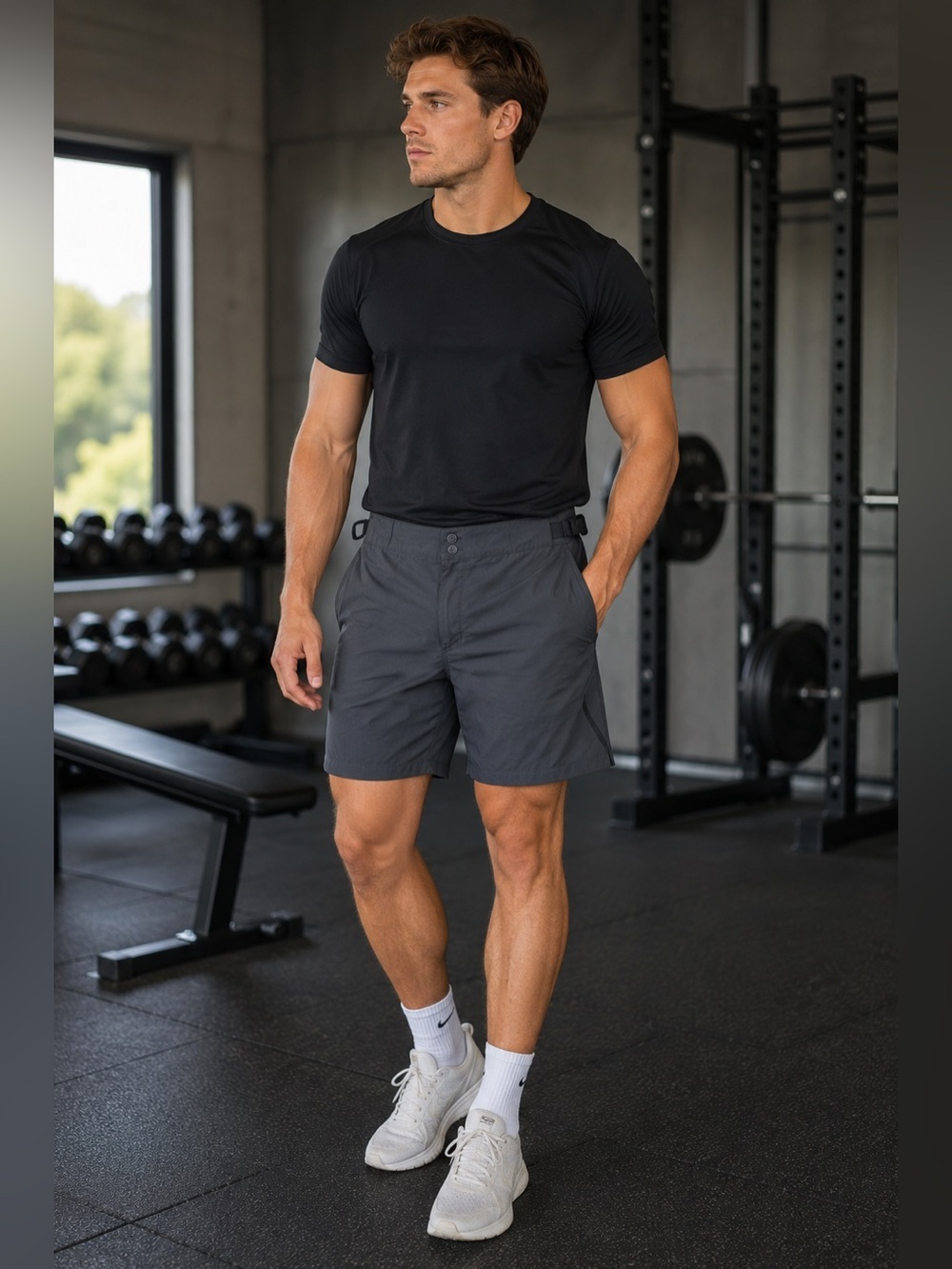 Dakine Men's Charcoal Athletic Shorts Size XL Seamless Adjustable Waisr Flawed